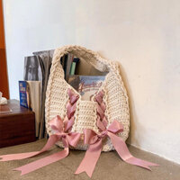 Len Móc ins Phong Cách Nơ Ruy Băng Túi Đeo Vai Di Động Đan Tay Tự Làm Chất Liệu Túi Tự Chế Nách Túi