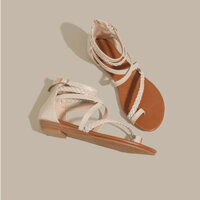 Lenbychia - [Sẵn size]Giày sandal nữ chiến binh Boho xỏ ngón - dây chéo cao 1.5 cm, giày sandal thổ cẩm - NH01