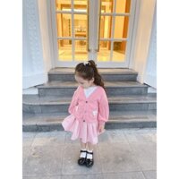 Lennco - Set áo len, váy thô màu hồng xinh xắn cho bé gái. Phù hợp cho bé mặc đi chơi, đi học mùa thu đông.