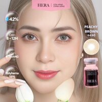 Lens Hera Nâu Hồng Đào 0 - 6 Độ PEACHY BROWN Nhập Khẩu Hàn Quốc Kính Áp Tròng Cận 6 Tháng