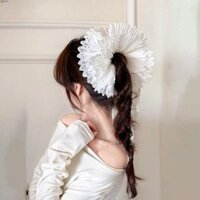 Leota Ren Scrunchies, Dây buộc tóc thun thêu hai lớp, Giá đỡ đuôi ngựa tinh tế Rỗng phong cách Hàn Quốc xếp li tóc lớn Scrunchies Cô gái