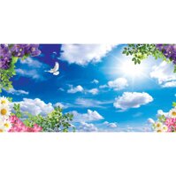 Leowefowa 15x10ft Vinyl Backdrop Blue Sky White Clouds Photography Backgrouds Sunshine Spring Scenery Blossom Branch Flying Bird Beautiful Sky View...