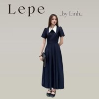 LEPE BY LINH - Váy sơ mi dài maxi cổ nhọn chân váy xếp ly dài thanh lịch thiết kế Solace