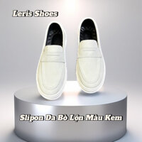 Leris shoes Giày slipon nam da bò lộn, giày lười nam màu trắng. Đế Khâu. Loafer Nam