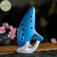 Letime Ocarina, Nhạc cụ Ocarina gốm sứ 12 tông màu Alto C có sách bài hát Dây cổ dây đeo túi đựng, màu xanh VN