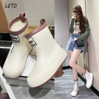 Leto Giày đi mưa chống trượt ống giữa thời trang có dây rút, giày nước nhẹ chống thấm nước dành cho học sinh, giày cao su ngoài trời đế dày