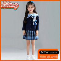 🎀LeTong🎀Bộ đồ bé gái Phong cách đại học Thỏ Cảnh sát Quần áo JK Trang phục Váy trẻ em mới Bộ ba mảnh phong cách nước ngoài