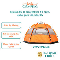 Lều cắm trại dã ngoại tự bung 4-6 người, lều lục giác 2 lớp chống UV