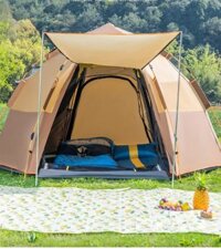 Lều cắm trại hình lục giác, lều du lịch tự bung 4-8 người có mái hiên chống nước, chống nắng (LT54.1)