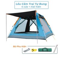 Lều Cắm Trại Tự Bung cho 4-5 Người, dày dặn, khung cứng cáp, cửa thông thoáng, có lưới chống muỗi