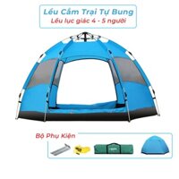 Lều cắm trại tự bung cho 4-6 người chất liệu 2 lớp chống tia UV, nhiều cửa thoáng gió có lớp màn chống côn trùng