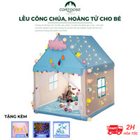 Lều công chúa hoàng tử cho bé, lều trẻ em chơi trong nhà chất liệu vải cotton canvas tặng kèm đèn nhấp nháy, cờ, bướm