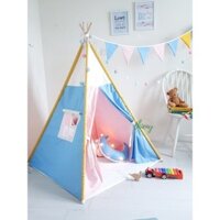 Lều vải cho bé trai bé gái - màu xanh hồng vải kaki cotton 100% cọc gỗ tự nhiên/ Lều trong nhà/Ngoài trời