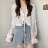 Lexun Áo Khoác Cardigan Chống Nắng Cột Dây Viền Bèo Mềm Mại Màu Kẹo Nhật Bản Dễ Thương Hợp Thời Trang Cho Nữ