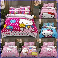 Lf1 Hello Kitty 3IN1 Bộ Chăn Ga Gối Chăn Ga Gối Phù Hợp Với Vỏ Gối Nhà Phòng Ngủ Có Thể Giặt Ký Túc Xá FL1