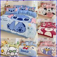Lf1 Hello Kitty Stitch Lotso Mickey 3IN1 Ga trải giường Chăn gối Vỏ gối Bộ chăn ga gối chất lượng cao cấp Phòng ngủ có thể giặt được