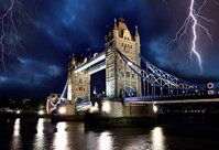 LFEEY 10x8ft Famous Tower Bridge of London Backdrop Vinyl Photography Background Tower Bridge in Storm Forked Lightning City Nightscape Backdrop Wa...