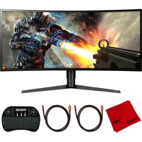 LG 34GK950F-B 34 inch UltraWide QHD Curved LED FreeSync Gaming Monitor 2018 Model Bundle with Deco Gear 2.4GHz Wireless Backlit Keyboard Smart Remo...