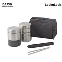 LHC8013GRY - Bộ hộp cơm giữ nhiệt LocknLock STS Lunch box (450ml*1, 420ml*1, 280ml*1, đũa và túi) - Màu xám