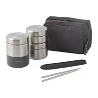 LHC8013GRY – Bộ hộp cơm giữ nhiệt LocknLock (450ml*1, 420ml*1, 280ml*1, đũa và túi) – Màu xám