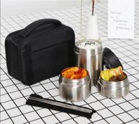 LHC8032SLV – Bộ hộp cơm giữ nhiệt LocknLock bằng thép không gỉ (460ml*1, 420ml*1, 280ml*1, đũa*1, túi*1) – Màu bạc