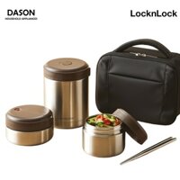 LHC8032SLV - Bộ hộp cơm giữ nhiệt LocknLock bằng thép không gỉ (460ml*1, 420ml*1, 280ml*1, đũa*1, túi*1) - Màu bạc