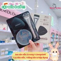 LIANGNISHI Set 3 Trong 1 Cọ, Mút, Hộp Đựng Phấn Phủ Black Pineapple