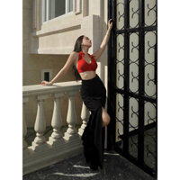LIBERALE - SET | ALLURE TOP + BLOTTO SKIRT | set áo croptop vintage + chân váy dài xẻ trước sau