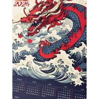 Lịch 2024 vải canvas nẹp gỗ liễn 50x70cm phòng khách, chung cư, nội thất