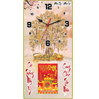 Lịch Gỗ Đồng Hồ Treo Tường Laminate Tráng Gương Bọc Viền Cao Cấp 2025 (39 x 79 cm) - Phát Tài Phát Lộc (NSDH15)