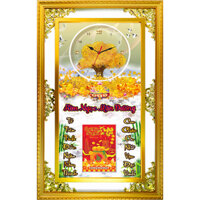 Lịch Gỗ Phù Điêu Đồng Hồ Cao Cấp Khung Đôi Vàng 2025 (56 x 88 cm) - Kim Ngọc Mãn Đường (NSDH08)