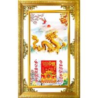 Lịch Gỗ Phù Điêu Treo Tường Cao Cấp Khung Đôi Vàng 2025 (56 x 86 cm) - Rồng Vàng (NS08)