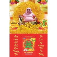 Lịch Tết 2025, bìa gỗ laminate tráng gương 3D Phật Di Lặc kích thước 40x60cm, gắn bloc đại