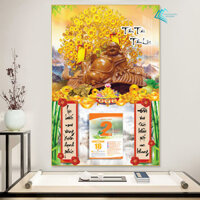 Lịch TẾT tráng gương 2025 - Lịch tết treo tường Phật Di Lặc Kích thước 40x60cm - Tặng Kèm Bloc Đại