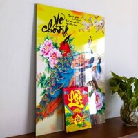 Lịch treo tường 2025 thư pháp Vợ Chồng, tranh treo tường tráng gương bằng gỗ gắn lốc lịch năm mới