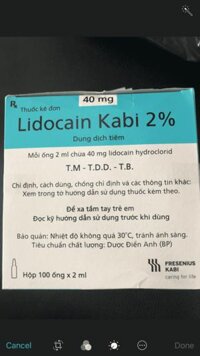 Lidocain 40mg/2ml hộp 100 ống