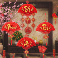 LIỄNG NHUNG ĐỎ TREO TẾT HÌNH QUẠT CHỮ TẾT, PHÚC, LỘC, THỌ