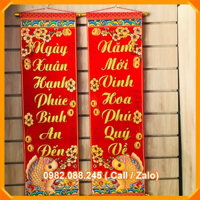 liễng trang trí tết in chữ Việt Nam  vải nhung đẹp (25*90cm)(ngày xuân hạnh phúc bình an đến-năm mới vinh hoa phú vềế