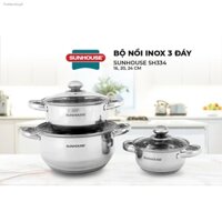 [LIFEMCMBP4 -12% đơn 250K] Bộ Nồi Inox 3 Đáy SUNHOUSE SH334 16, 20, 24 cm