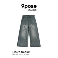 LIGHT SMOKE - Quần Jean Baggy Ống Rộng Phối Dây Uniex Nam Nữ - LOOSE PLEAT JEANS - 9POSE