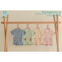 Lil - Bộ Cộc Tay Pyjama thêu 2 túi vải lụa mềm mát cho bé trai, bé gái
