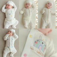 Lillte Love - Bộ dài tay, Bodysuit sơ sinh Trắng vải mềm mát cho bé trai, bé gái kèm phụ kiện mũ, bao tay, bao chân