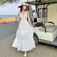 LILY Váy/đầm boho màu trắng maxi 2 dây cách điệu khoét eo hở lưng gợi cảm đi du lịch đi biển sống ảo đẹp hàng cao cấp uy