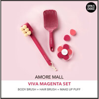 [LIMITED] SET Sản Phẩm MÚT Trang Điểm, LƯỢT GỠ RỐI TÓC, BÀN CHẢI LƯNG BODY AMore MALL VIVA MAGENTA