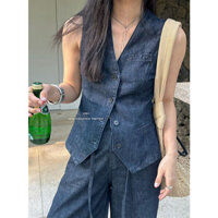 Limo Cổ Chữ V Mỏng Nhìn Thường Ngày Đơn Giản Áo Vest Áo Khoác Vintage Phù Hợp Với Dây Ngắn Eo Denim Áo Vest