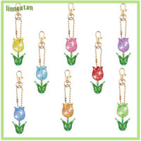 Lin 8 Chiếc Hình Kim Cương Tulip DIY Móc Khóa Bộ Dụng Cụ, Nhẫn Chìa Khóa Hoa Nghệ Thuật Kim Cương, Mặt Dây Treo Đá Quý Nghệ Thuật, Pha Lê