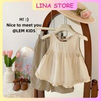 Linastore Set bộ bé gái áo sát nách phối quần suông chất thô cao cấp bé gái phong cách hàn quốc bộ bé gái mùa hè