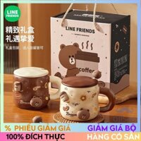 [LINE FRIENDS] Cốc sứ có nắp và thìa 400ml[LK]