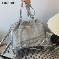 Lingdie Túi Đeo Ngang Nữ Nơ Băng Thời Trang Pu Mini Dây Xích Phong Cách Hàn Quốc Túi Xô Ins Đa Năng