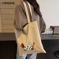 Lingdie Túi đeo vai nữ dễ thương chó dachshund thời trang đa năng túi vải dung tích lớn